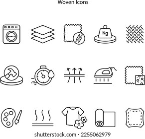 Textile fabric vector icons on white background. woven icons set. Weave types, different clothing materials symbol