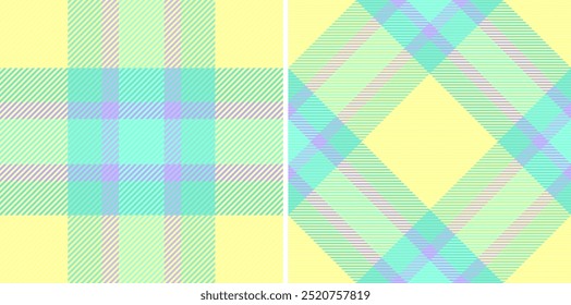 Textile fabric vector of seamless check texture with a tartan background pattern plaid. Set in neon colours for stylish jacket outfits.