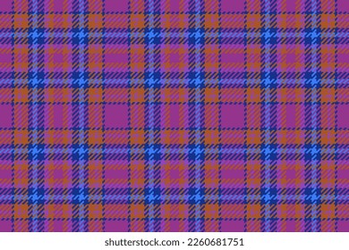 Textile fabric vector. Tartan pattern background. Plaid texture seamless check in blue and purple colors.