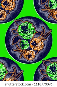 Textile fashion african print fabric super wax abstract seamless, vector illustration file.