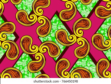 Textile fashion african print fabric super wax, abstract seamless, vector illustration file.