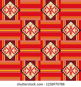 Textile fashion African print. Tribal seamless pattern. Cloth Kente. Geometric design.