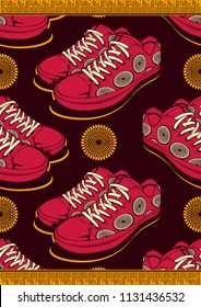 Textile fashion African shoe print fabric, abstract seamless, vector illustration file.