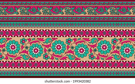 textile floral border multi colors