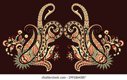 textile floral paisley design with multi colors