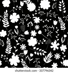 Textile Floral seamless Pattern. Silhouette of flowers vector background