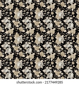 textile flower with black ground seamless digital print design. The seamless vector pattern of a rose is elegant beautifully.