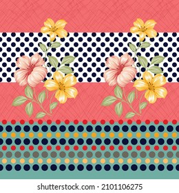 textile flower border pattern on white background 