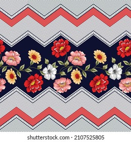textile flower border pattern on navy background