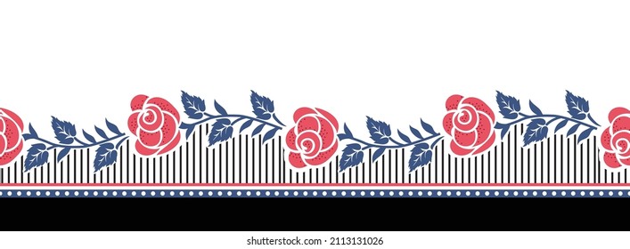 textile flower border pattern on white background 