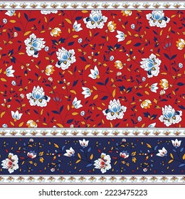 textile flower border pattern on red background