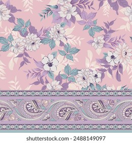 textile flower border pattern on background