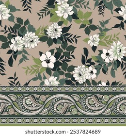 textile flower border pattern on background