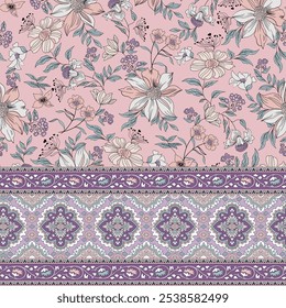 textile flower border pattern on background