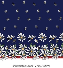 textile flower border pattern on navy background 