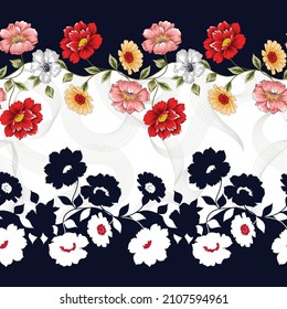 textile flower both border pattern on navy background