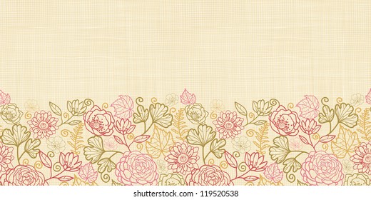 Textile flowers horizontal seamless pattern background border