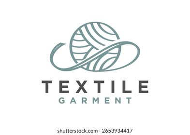 Textile and garment industry yarn ball logo design. Boutique fashion tailor line style vector illustration.