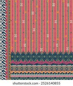 Têxtil geométrico ornamental e abstrato auto e fundo digital padrão em belos papéis de parede digital.