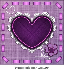 textile heart on violet background vector