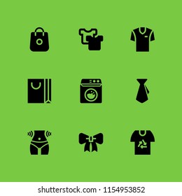 textile icon. 9 textile set with laundry, tie, bag and ribbon vector icons for web and mobile app