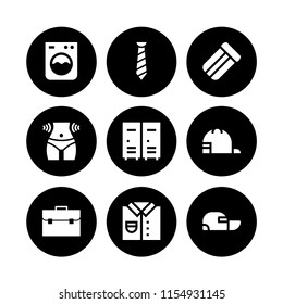 textile icon. 9 textile set with tie, laundry, closet and bag vector icons for web and mobile app