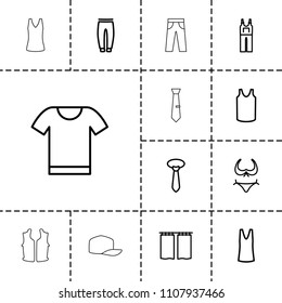 Textile icon. collection of 13 textile outline icons such as bikini, singlet, underpants, tie, jumpsuit, curtain, t-shirt. editable textile icons for web and mobile.