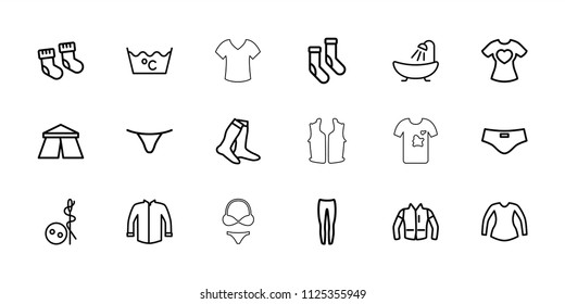 Textile icon. collection of 18 textile outline icons such as tent, baby socks, needle button, shower, laundry, socks. editable textile icons for web and mobile.