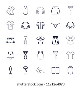 Textile icon. collection of 25 textile outline icons such as bra, bikini, mannequin, female underwear, singlet, jacket, blouse, tie. editable textile icons for web and mobile.