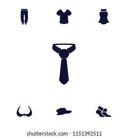 Textile icon. collection of 7 textile filled icons such as bra, baseball cap, shirt, socks, underpants, tie. editable textile icons for web and mobile.