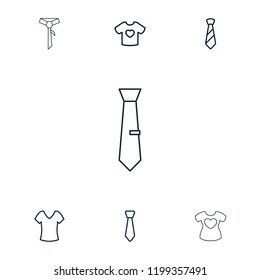 Textile icon. collection of 7 textile outline icons such as shirt, t-shirt with heart. editable textile icons for web and mobile.