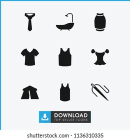 Textile icon. collection of 9 textile filled icons such as tent, singlet, blouse, skirt, shower, shirt, tie. editable textile icons for web and mobile.