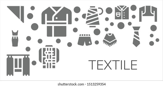 textile icon set. 11 filled textile icons.  Collection Of - Napkin, Robe, Dress, Shorts, Curtain, Poncho, Thread, Jacket, Shirt, Tie, Bolero icons