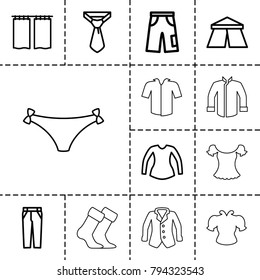 Textile icons. set of 13 editable outline textile icons such as tent, blouse, tie, pants, curtain, panties with heart, socks
