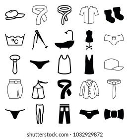 Textile icons. set of 25 editable filled and outline textile icons such as baby socks, female underwear, singlet, sewing, laundry, underpants, tie, baseball cap, tent, shower