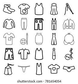 Textile icons. set of 25 editable outline textile icons such as needle button, dirty laundry, socks, female underwear, singlet, jacket, blouse, pants, jumpsuit, skirt, sewing
