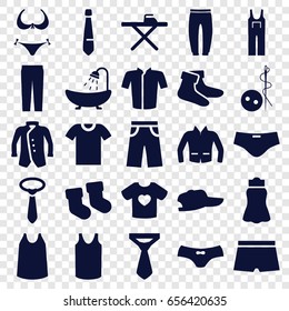 Textile icons set. set of 25 textile filled icons such as baby socks, bikini, needle button, shower, ironing table, socks, female underwear, singlet, underpants, jacket, tie