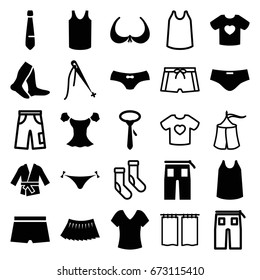 Textile icons set. set of 25 textile filled and outline icons such as panties with heart, bra, shirt, socks, female underwear, singlet, blouse, tie, pants, skirt