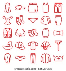Textile icons set. set of 25 textile outline icons such as baby socks, bra, shower, laundry, socks, female underwear, singlet, jacket, blouse, sleeveless shirt, tie, pants