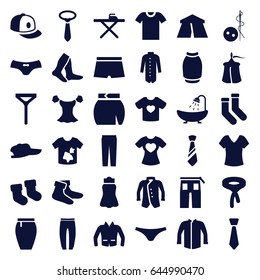 Textile icons set. set of 36 textile filled icons such as tent, baby socks, needle button, shower, shirt, ironing table, dirty laundry, socks, female underwear, underpants
