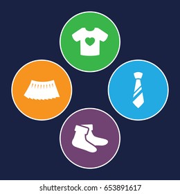 Textile icons set. set of 4 textile filled icons such as socks, skirt, t-shirt with heart