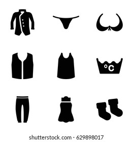 Textile icons set. set of 9 textile filled icons such as baby socks, bra, laundry, female underwear, singlet, underpants, sleeveless shirt, skirt