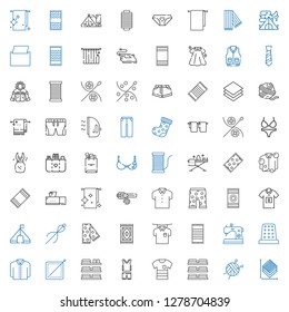 textile icons set. Collection of textile with layers, wool ball, towels, shirt, sportswear, sewing, thimble, sewing machine, beach towel. Editable and scalable textile icons.