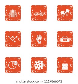 Textile icons set. Grunge set of 9 textile vector icons for web isolated on white background