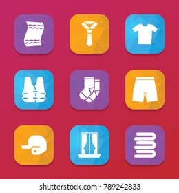 Textile icons. vector collection filled textile icons set.. includes symbols such as towels, tie, curtains, socks, baseball cap, shorts. use for web, mobile and ui design.