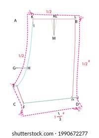 Textile illustration of the basic body block of short trouser, shorts pattern, block pattern and pattern block of a little kids trouser. Small dart shaped two pleats with seam allowances. cut marks   