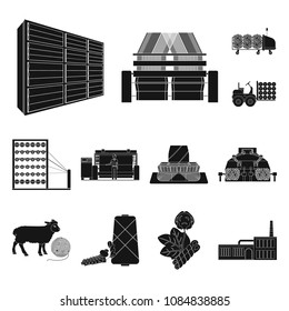 Textile industry black icons in set collection for design.Textile equipment and fabrics vector symbol stock web illustration.