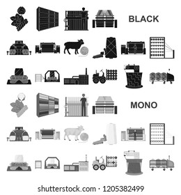 Textile industry black icons in set collection for design.Textile equipment and fabrics vector symbol stock web illustration.