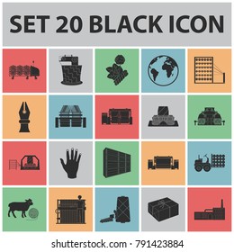 Textile industry black icons in set collection for design.Textile equipment and fabrics vector symbol stock web illustration.