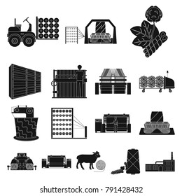 Textile industry black icons in set collection for design.Textile equipment and fabrics vector symbol stock web illustration.